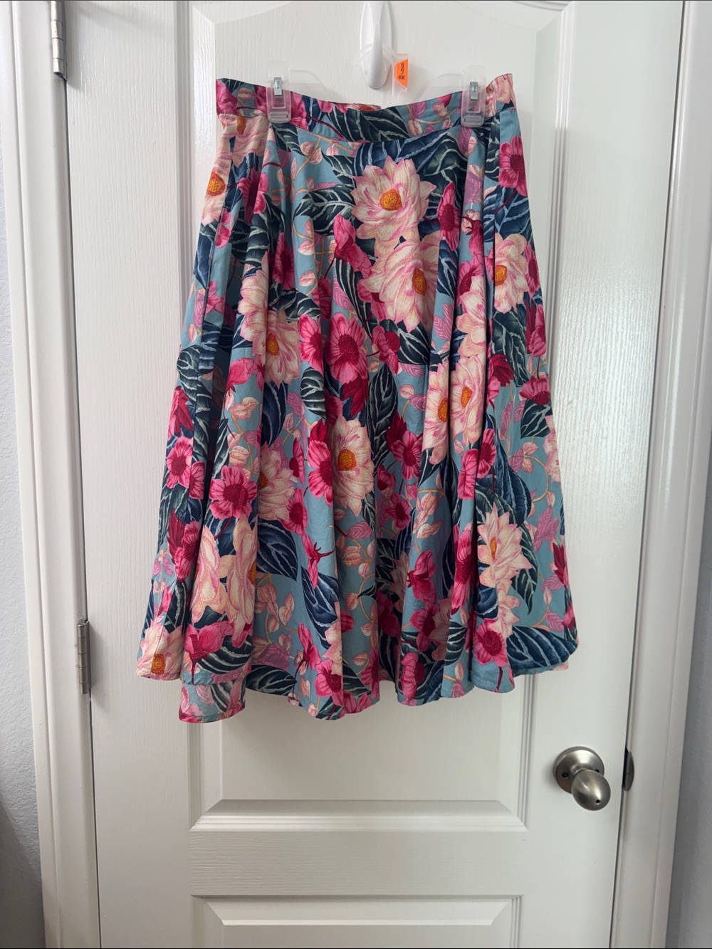 Hell Bunny Teal Circle Skirt with Pink & Cream Floral Print